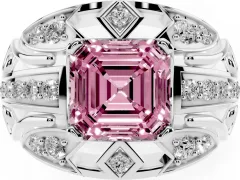 Fancy Pink Asscher Cut Diamond Art Deco Ring Set in White gold with Pavé Split Shank