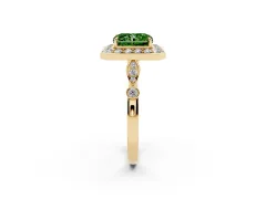 Fancy Green Radiant Cut Diamond Halo Engagement Ring Set in Yellow gold with Twisted Band and Prong Setting