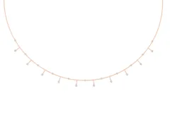 Round Diamond Station Necklace Set in Rose gold with Round Bezels on Cable Chain