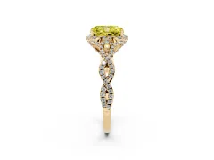 Fancy Yellow Radiant Cut Diamond Halo Twist Band Solitaire Ring Set in Yellow gold with Prong-Set Center Stone
