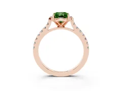 Fancy Green Radiant Cut Diamond Solitaire Ring Set in Rose gold with Pavé Band and Floral Prong Setting