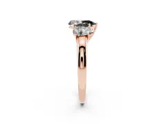 Fancy Black Pear Cut Diamond Three-Stone Ring Set in Rose gold with Bold Center and Classic Band