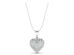 Heart Diamond Pendant Set in Silver with Clustered Pavé Setting