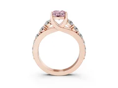 Fancy Pink Oval Cut Diamond Pavé Engagement Ring Set in Rose gold with Prong Setting