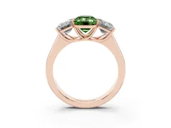 Fancy Green Emerald Cut Diamond Three-Stone Ring Set in Rose gold with Plain Polished Band