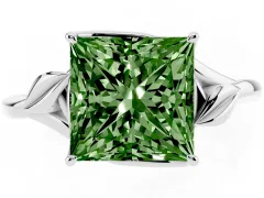 Fancy Green Princess Cut Diamond Solitaire Ring Set in Silver with Polished Twist Band
