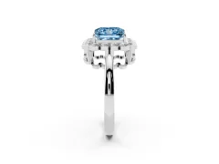 Fancy Blue Princess Cut Diamond Halo Cluster Engagement Ring Set in Silver with Solitaire Band and Prong Setting