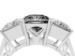 Fancy Black Princess Cut Diamond Three-Stone Ring Set in White gold with Textured Band