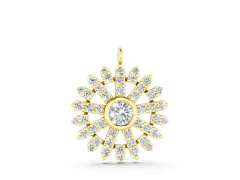 Round Diamond Snowflake Pendant Set in Yellow gold with Pavé Setting