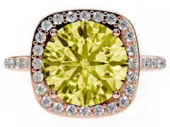 Fancy Yellow Round Cut Diamond Halo Engagement Ring Set in Rose gold with Round Pavé Shoulders and Heart Gallery