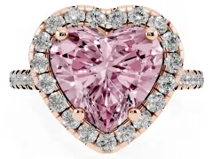 Fancy Pink Heart Cut Diamond Cushion Halo Ring Set in Rose gold with Pavé Band