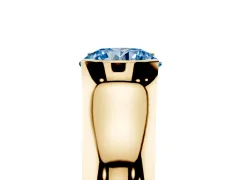 Fancy Blue Round Cut Diamond Bezel Solitaire Ring Set in Yellow gold with Wide Band