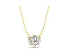 Round Cluster Diamond Pendant Set in Yellow gold with Prong-Set Halo Ring