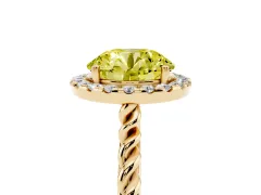 Fancy Yellow Round Cut Diamond Halo Ring Set in Yellow gold with Plain Twisted Band