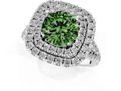 Fancy Green Round Cut Diamond Double Halo Ring Set in Platinum with Pavé Split Shank and Prong Setting