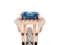 Fancy Blue Asscher Cut Diamond Halo Ring Set in Rose gold with Pavé and Bezel Accent Split Shank