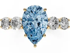 Fancy Blue Pear Cut Diamond Five-Stone Prong Set Band Ring Set in Yellow gold with Polished Band