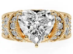 Heart Cut Diamond Milgrain Halo Pavé Engagement Ring Set in Yellow gold with Prong Setting