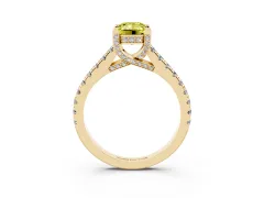 Fancy Yellow Emerald Cut Diamond Solitaire Ring Set in Yellow gold with Brilliant Pavé Band and Prong Setting