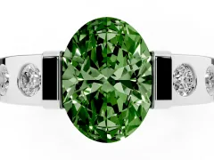 Fancy Green Oval Cut Diamond Channel-Set Band Ring Set in Silver with Bezel Prong Setting