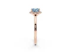Fancy Blue Oval Cut Diamond Halo Engagement Ring Set in Rose gold with Pavé Band and Rising Shoulders