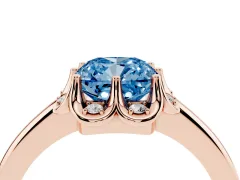 Fancy Blue Cushion Cut Diamond Round Cluster Halo Ring Set in Rose gold with Solitaire Band and Prong Setting