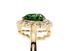Fancy Green Heart Cut Diamond Halo Cluster Engagement Ring Set in Yellow gold with Solitaire Band and Prong Setting