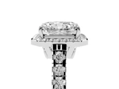 Radiant Cut Diamond Halo Engagement Ring Set in Silver with Pavé Band and Prong-Set Center