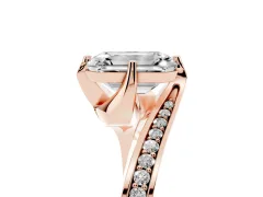Emerald Cut Diamond Solitaire Ring Set in Rose gold with Intertwined Pavé Twist Band