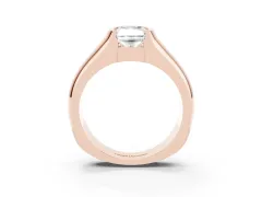 Radiant Cut Diamond Bezel Solitaire Ring Set in Rose gold with Wide Band