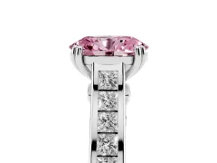 Fancy Pink Oval Cut Diamond Channel Set Solitaire Engagement Ring Set in White gold with Prong Setting