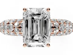 Emerald Cut Diamond Pavé Band Solitaire Ring Set in Rose gold with Close-Set Accent Stones and Prong Setting