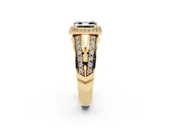 Fancy Black Asscher Cut Diamond Halo Ring Set in Yellow gold with Double Pavé Split Shank