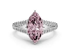 Fancy Pink Marquise Cut Diamond Split Shank Pavé Engagement Ring Set in White gold with Prong-Held Center Stone