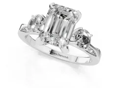Fancy Yellow Emerald Cut Diamond Three-Stone Ring Set in Platinum with Pavé Band and Smaller Side Stones