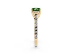 Fancy Green Cushion Cut Diamond Solitaire Ring Set in Yellow gold with Brilliant Pavé Band and Prong Setting