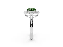 Fancy Green Round Cut Diamond Halo Cluster Engagement Ring Set in Platinum with Solitaire Band and Prong Setting