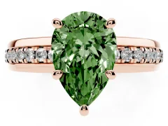 Fancy Green Pear Cut Diamond Solitaire Ring Set in Rose gold with Channel Set Band and Prong Setting