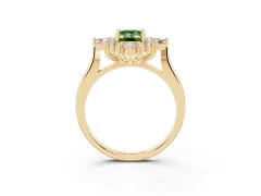 Fancy Green Emerald Cut Diamond Cluster Halo Ring Set in Yellow gold with Marquise and Round Accents