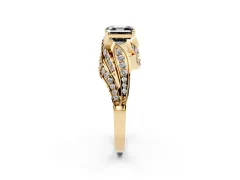Fancy Black Asscher Cut Diamond Solitaire Ring Set in Yellow gold with Layered Twist Pavé Band