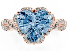 Fancy Blue Heart Cut Diamond Halo Twist Band Solitaire Ring Set in Rose gold with Prong-Set Center Stone