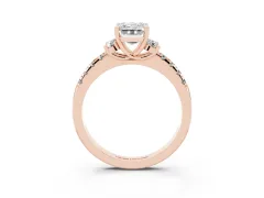 Emerald Cut Diamond Three-Stone Pavé Ring Set in Rose gold with Prong Setting