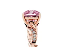 Fancy Pink Cushion Cut Diamond Vine Band Solitaire Ring Set in Rose gold with Milgrain Prong Setting