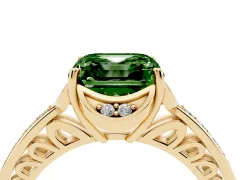 Fancy Green Asscher Cut Diamond Halo Ring Set in Yellow gold with Channel Set Band and Prong Setting