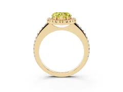 Fancy Yellow Heart Cut Diamond Pavé Halo Ring Set in Yellow gold with Prong Setting
