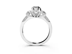 Fancy Black Pear Cut Diamond Three-Stone Ring Set in Platinum with Pavé Band and Smaller Side Stones