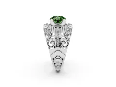 Fancy Green Round Cut Diamond Art Deco Ring Set in White gold with Pavé Split Shank
