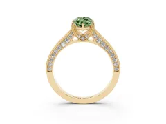 Fancy Green Marquise Cut Diamond Solitaire Ring Set in Yellow gold with Milgrain-Edged Pavé Band and Prong Setting
