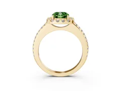 Fancy Green Cushion Cut Diamond Pavé Halo Ring Set in Yellow gold with Prong Setting