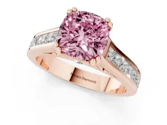 Fancy Pink Cushion Cut Diamond Channel Set Solitaire Engagement Ring Set in Rose gold with Prong Setting